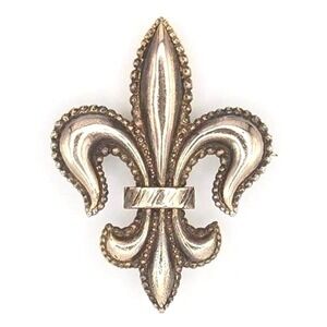 Antique Fleur-De-Lis Fob Brooch Gold Washed Sterling Victorian Revival Pin 1.25"